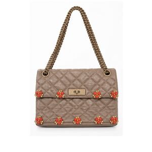 Kurt Geiger London Brixton Quilted Floral Shoulder Bag Taupe